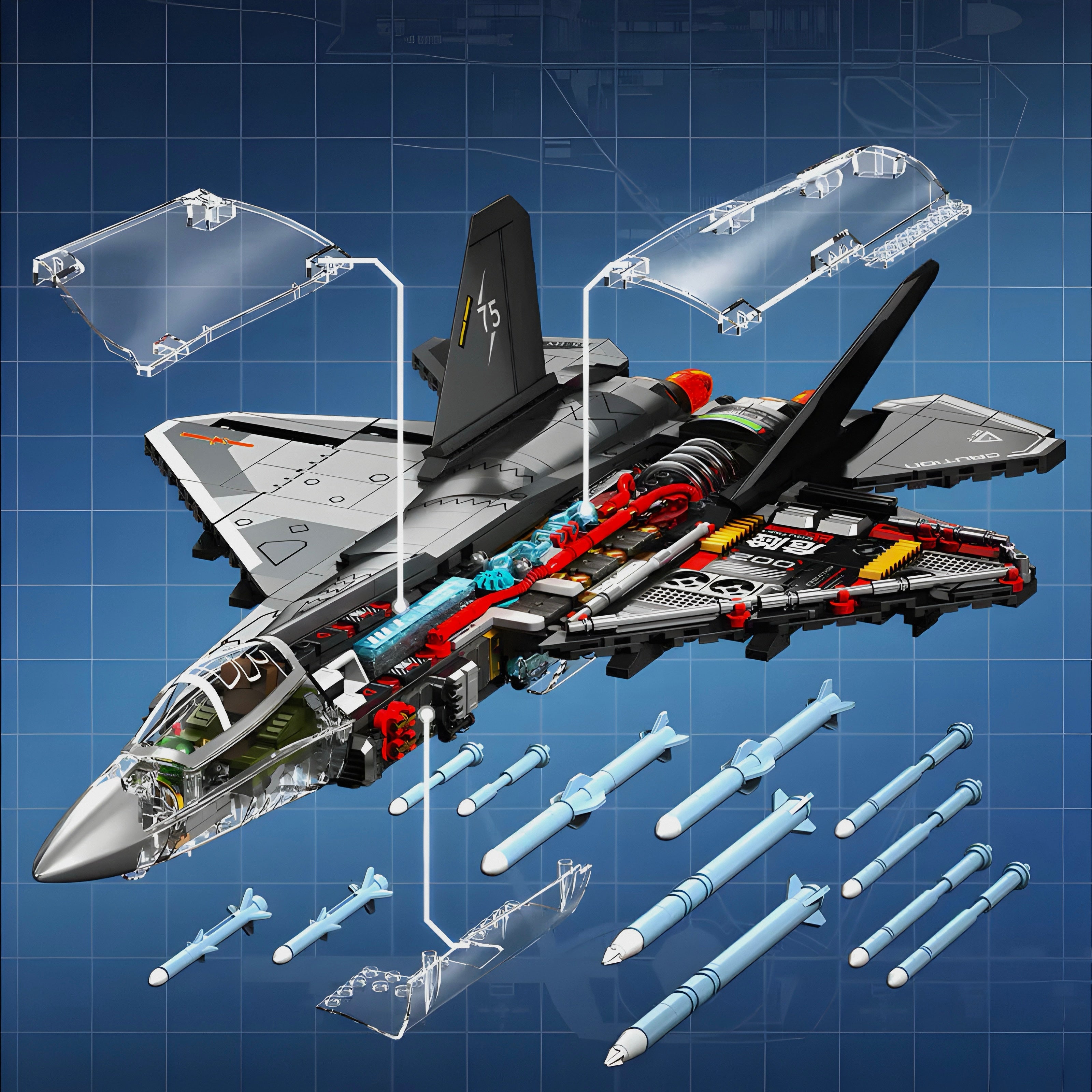 Transparent J-35 Fighter Jet | 1324pcs