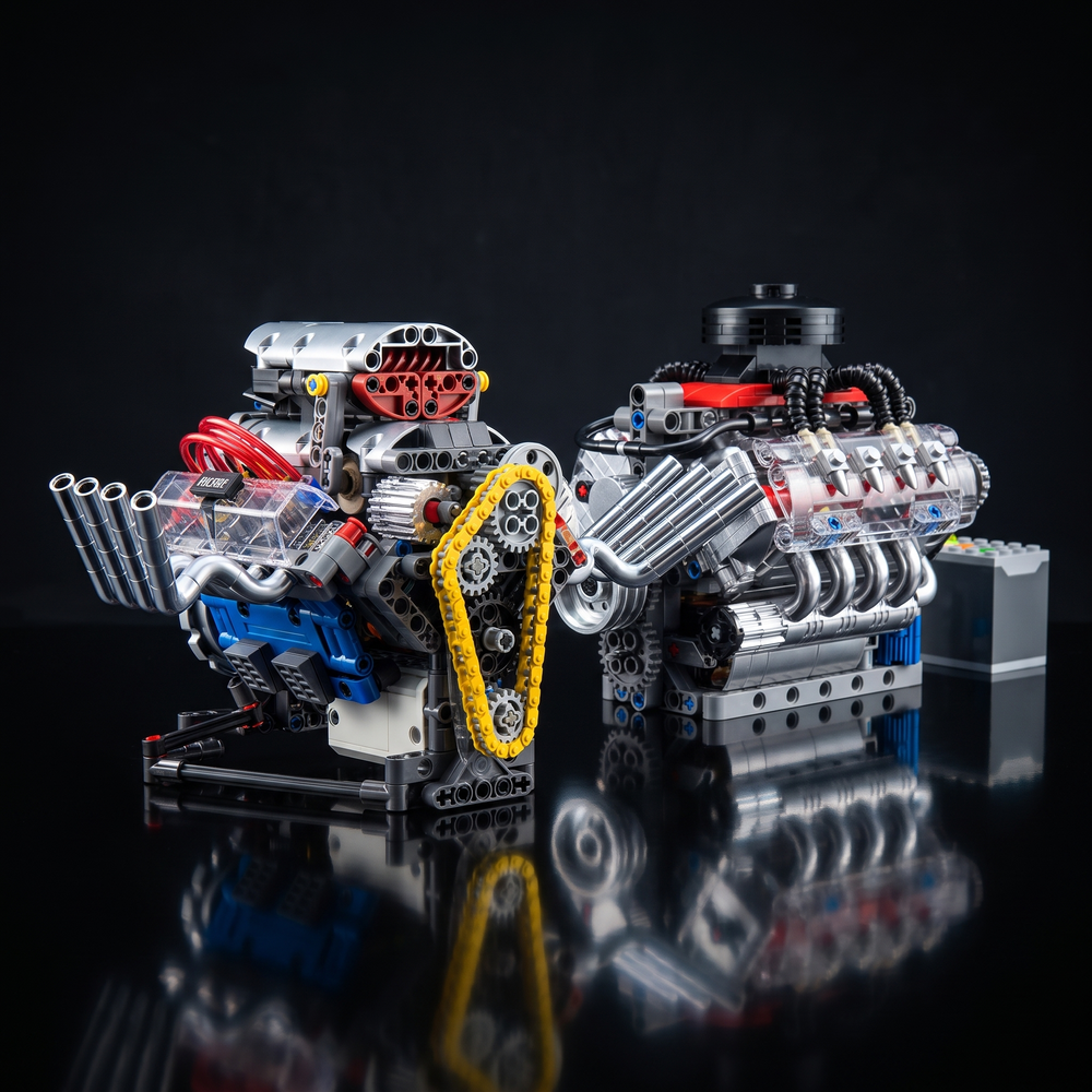 Motorised V8 Engines - Supercar V8 + LSX454 Muscle | 664pcs + 487pcs