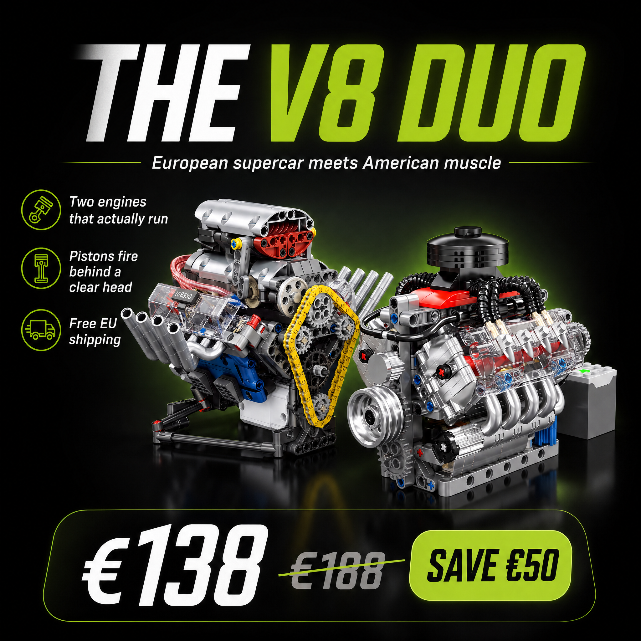 V8 Duo offer - both engines EUR138 (was EUR188), save EUR50, free EU shipping