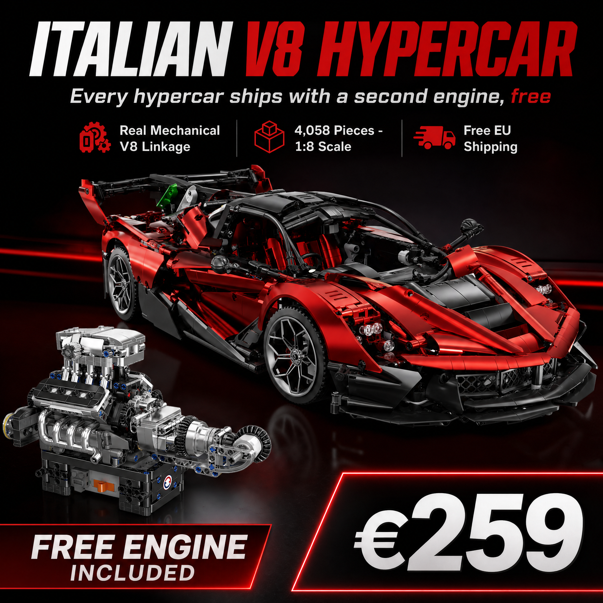 Italian V8 Hypercar - free engine included offer card, €259
