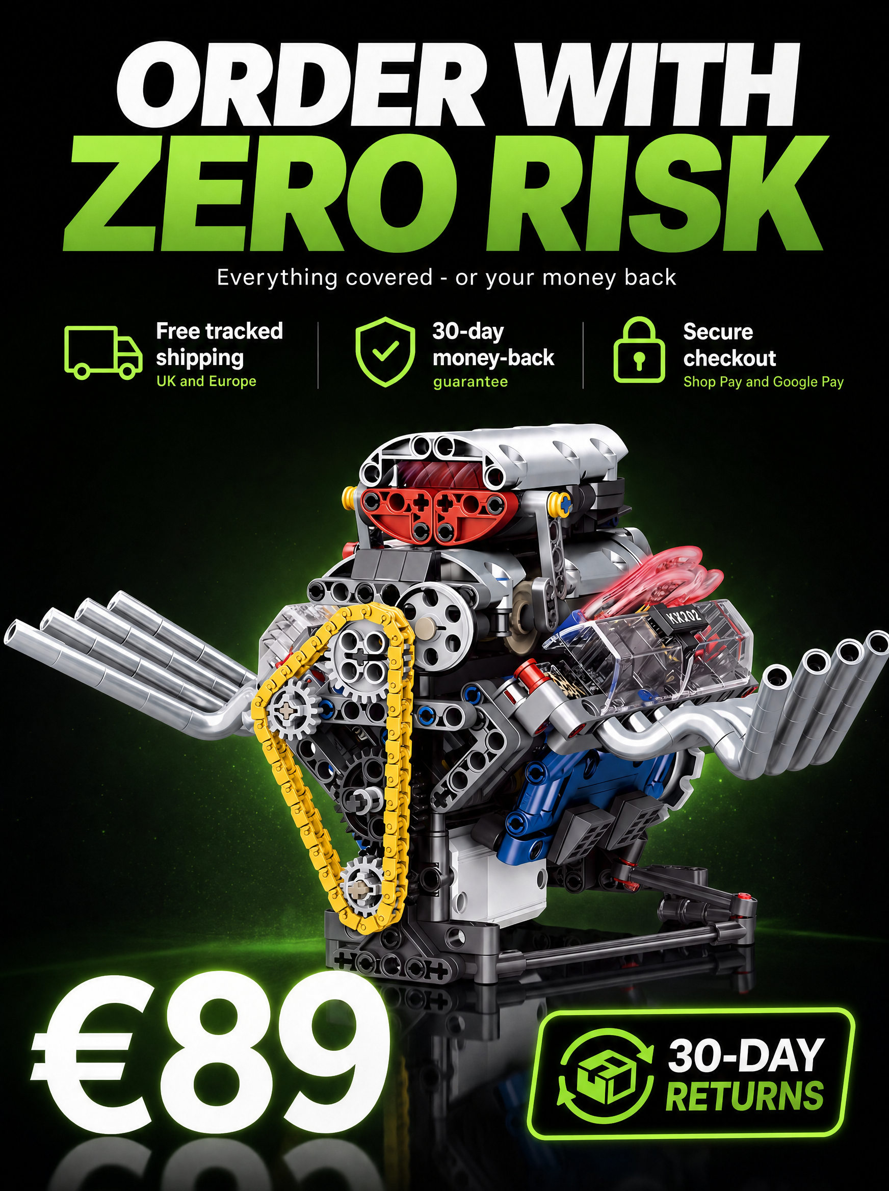 ORDER WITH ZERO RISK - free EU and UK shipping, 30-day money-back guarantee, secure checkout