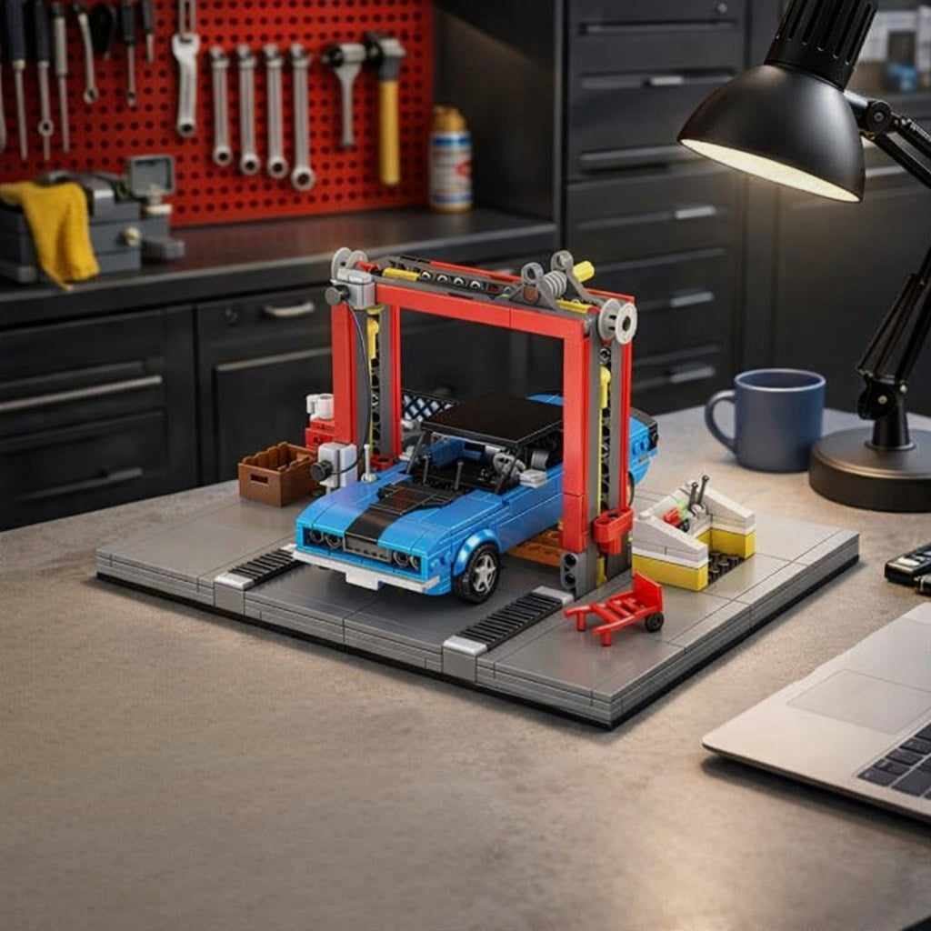 70s American Auto Repair Shop | 856pcs | Block World