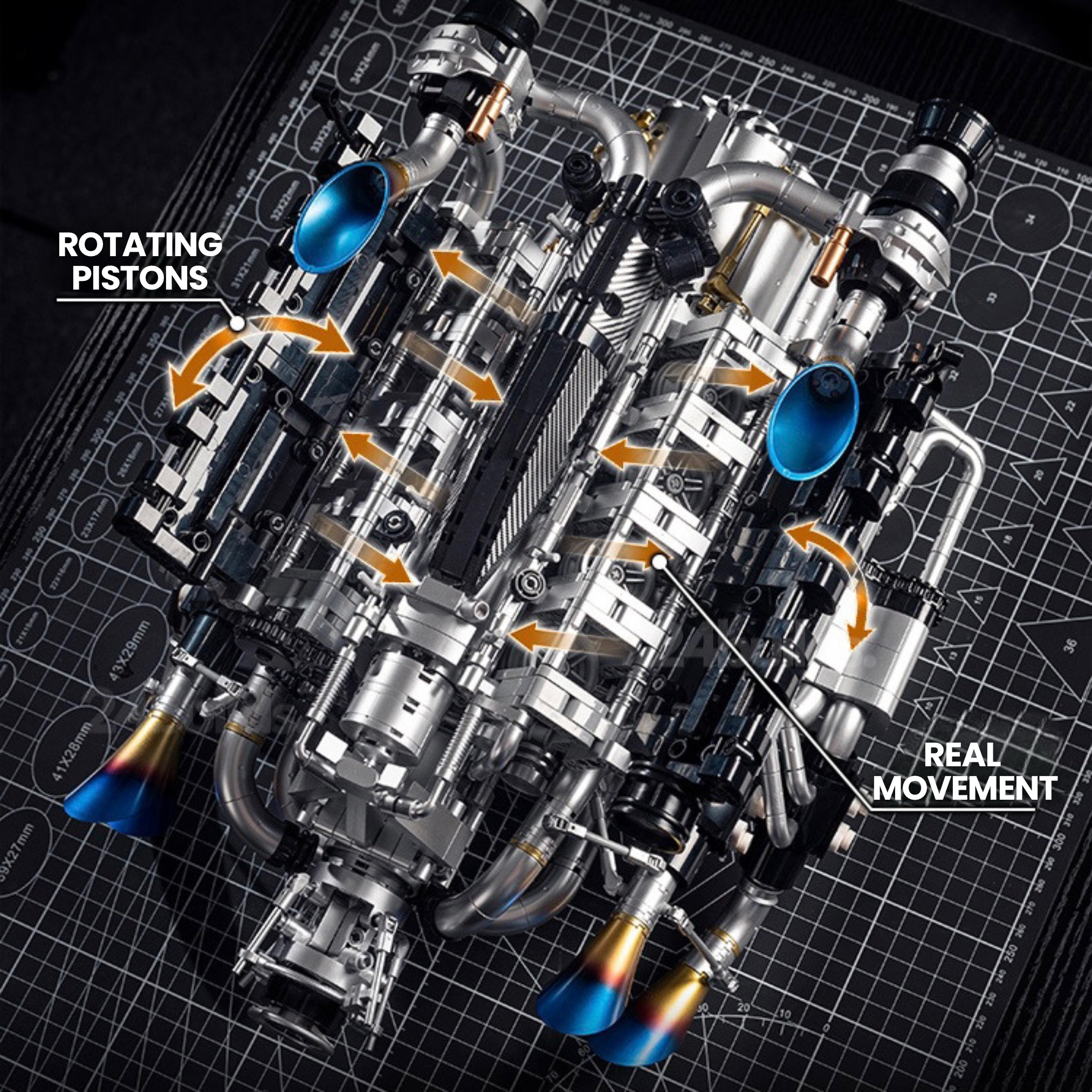 Burnt Blue V8 Performance Engine | 2774pcs | Block World