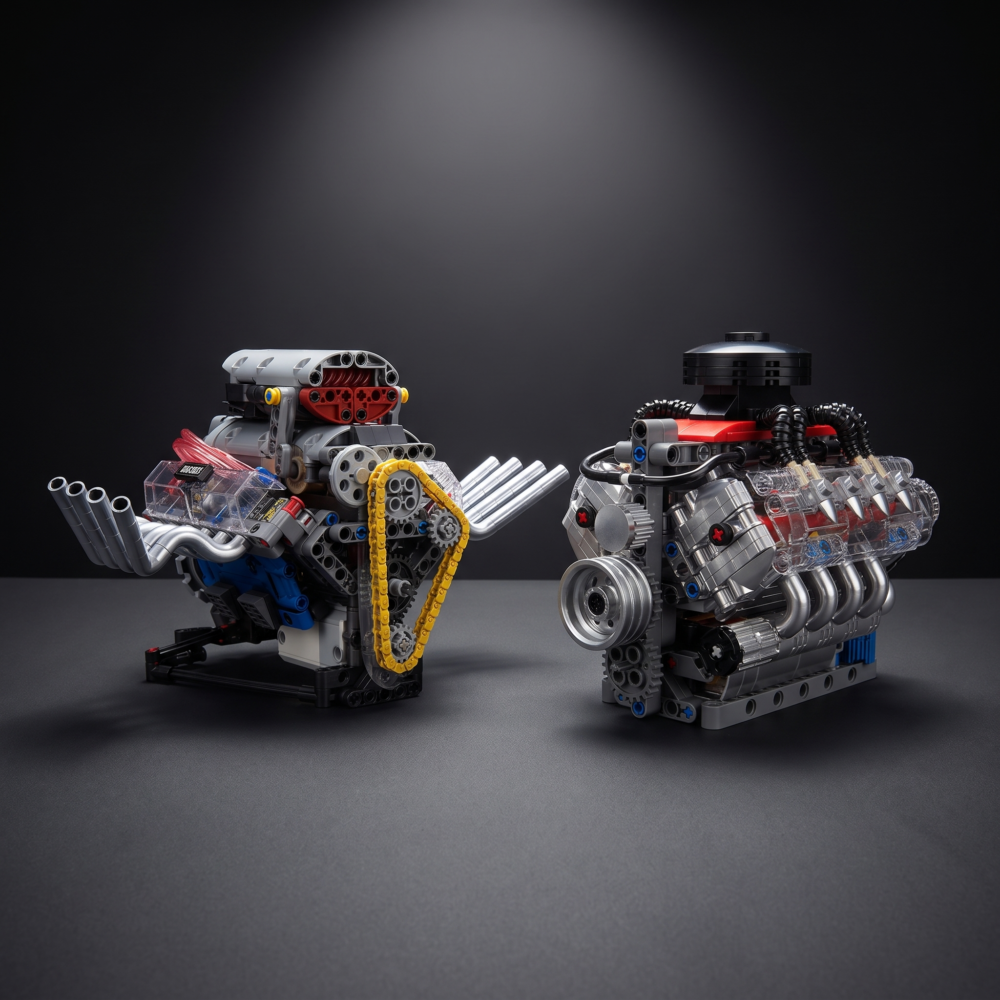V8 Duo engine set under studio spotlight