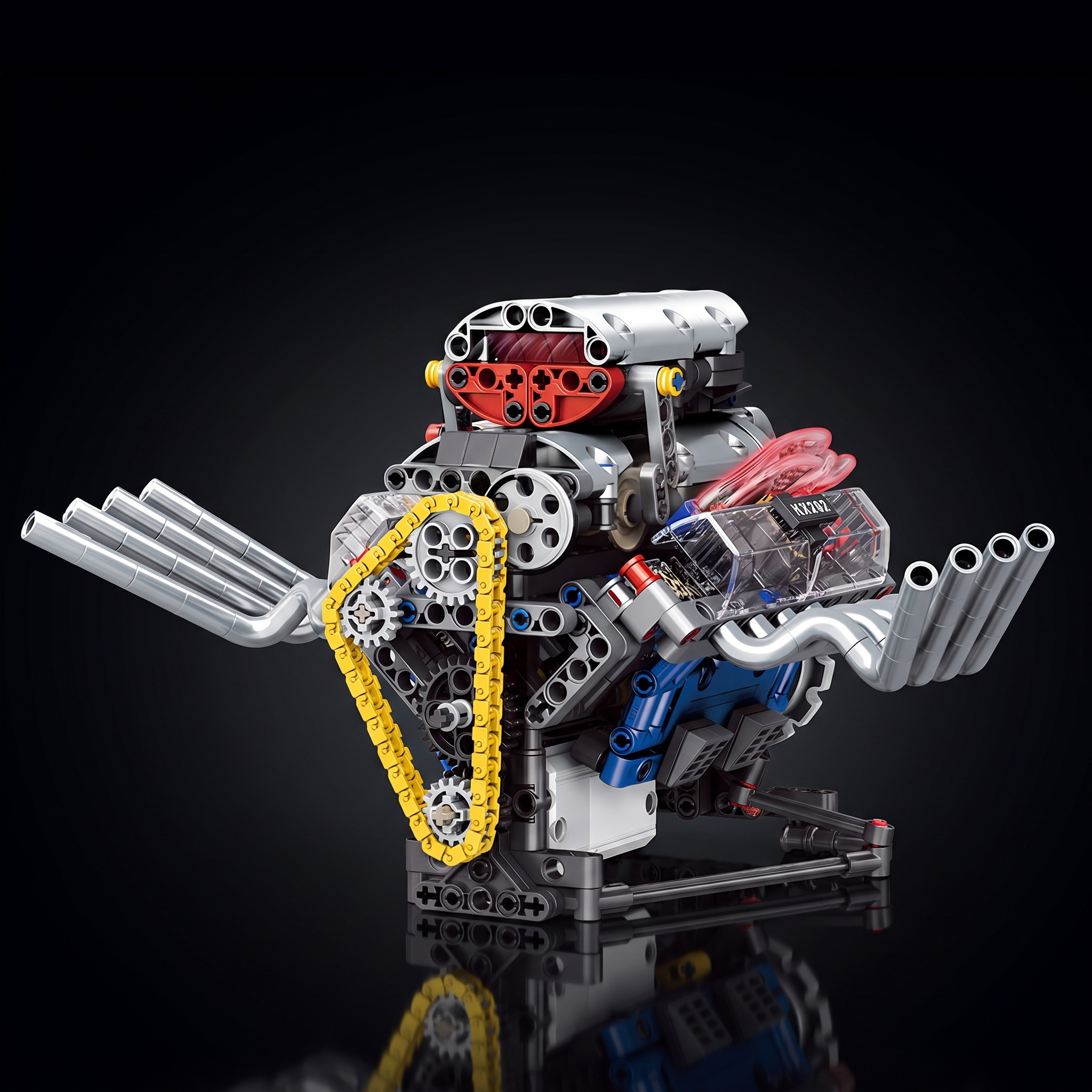 Supercar V8 engine - individual, 664 pieces, motorised with transparent cylinder head