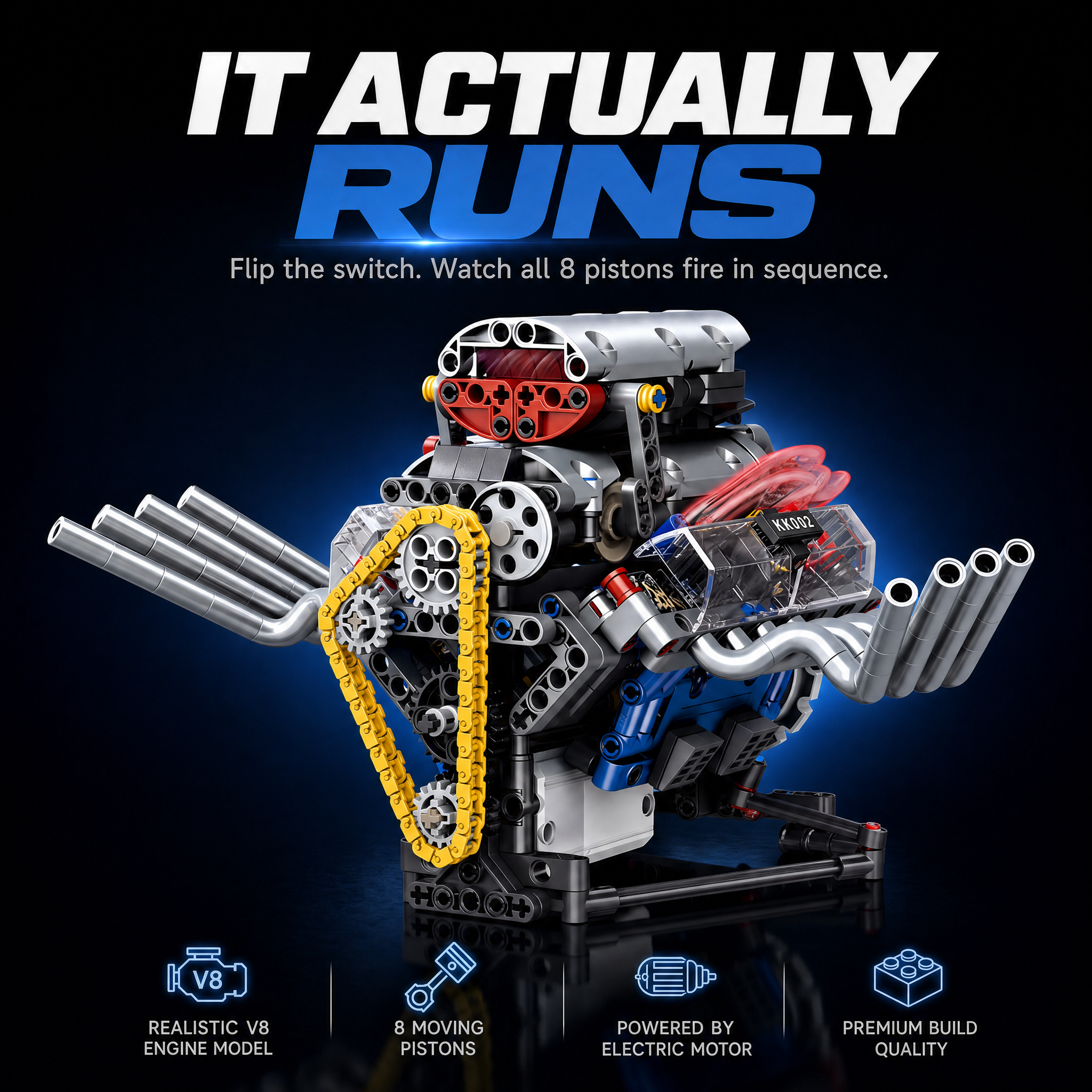 It actually runs - flip the switch, 8 pistons fire
