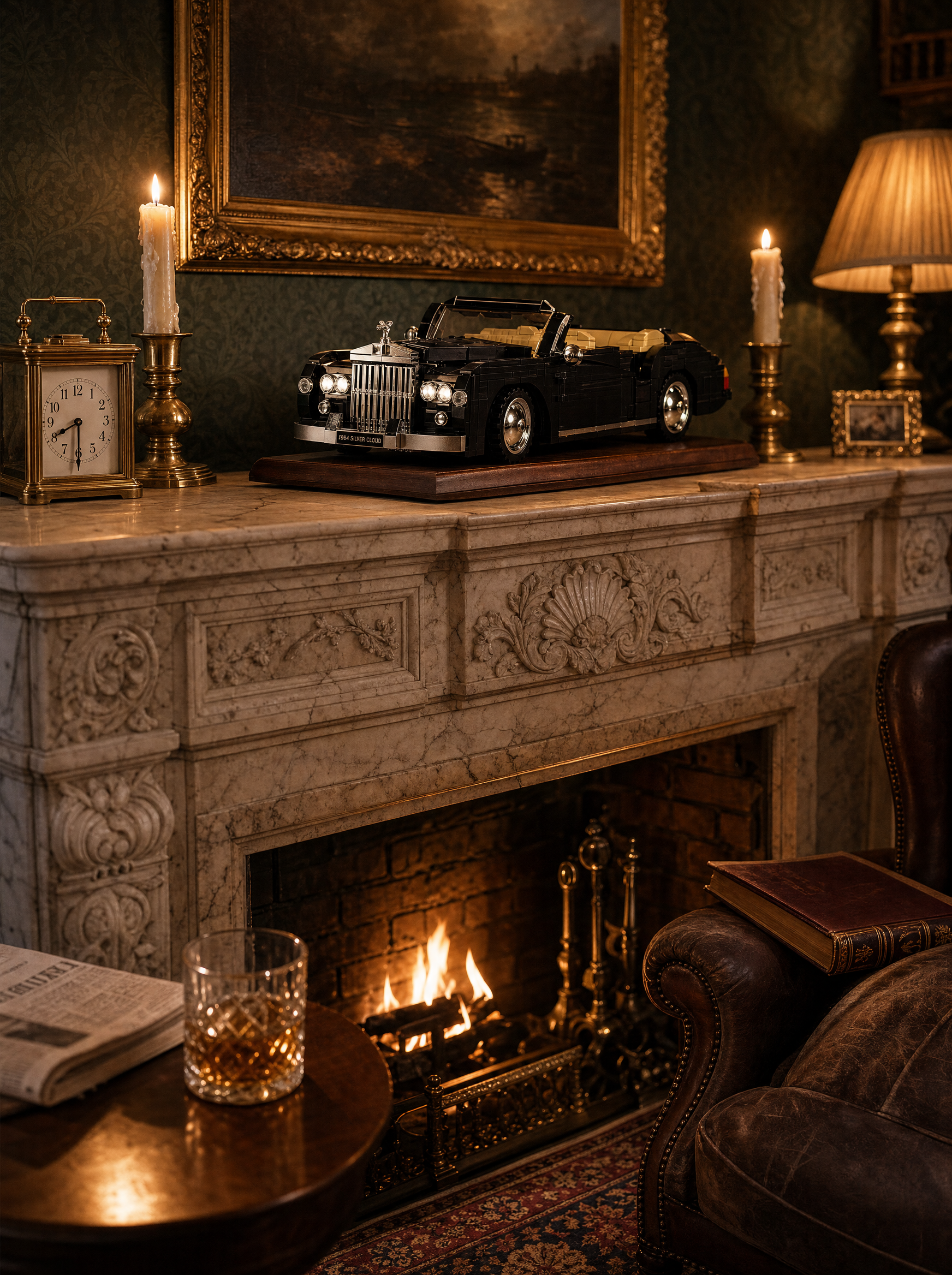 1964 RR Silver Cloud displayed on a fireplace mantelpiece, collector's display