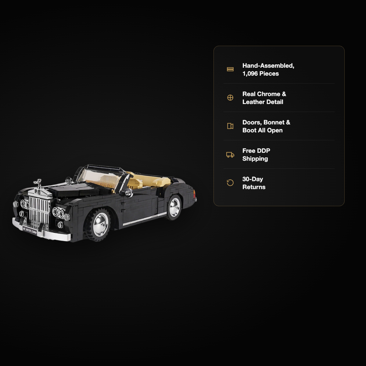 1964 RR Silver Cloud detail - hand-assembled 1096 pieces, real chrome and leather detail