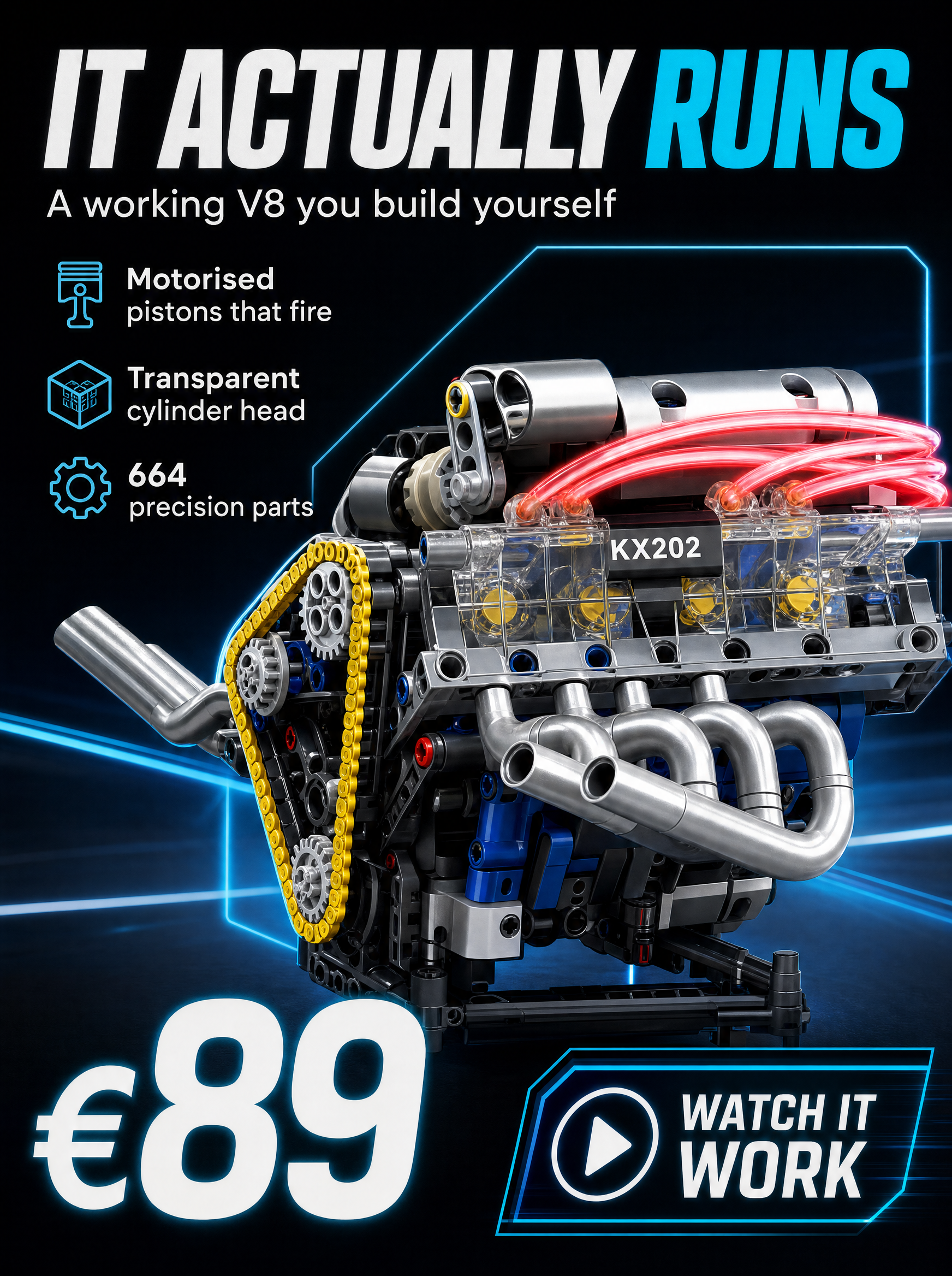 IT ACTUALLY RUNS - motorised V8 engine, pistons firing in real time